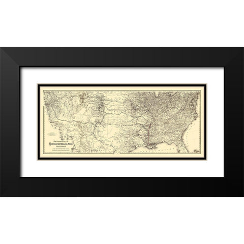 Louisville, New Orleans and Texas Railroad 1883 Black Modern Wood Framed Art Print with Double Matting by Colton