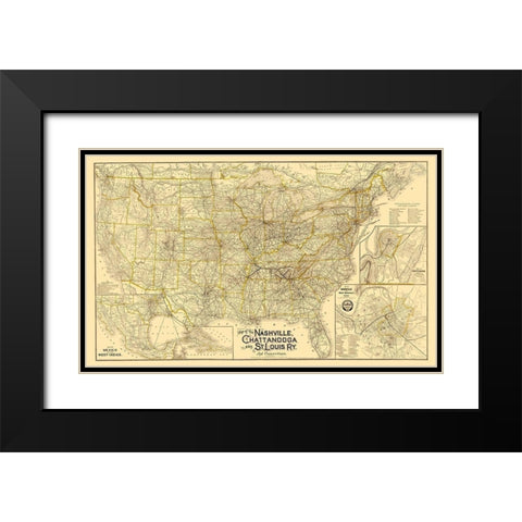 Nashville, Chattanooga and St Louis Railway 1889 Black Modern Wood Framed Art Print with Double Matting by Danley