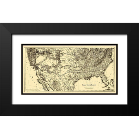 Texas and Pacific Railway - Colton 1876 Black Modern Wood Framed Art Print with Double Matting by Colton