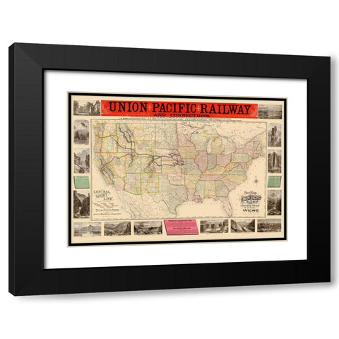 Union Pacific Railway - Rand McNally 1883 Black Modern Wood Framed Art Print with Double Matting by Rand McNally