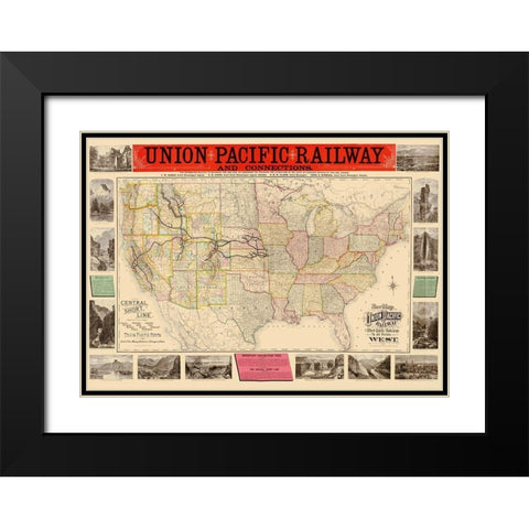 Union Pacific Railway - Rand McNally 1883 Black Modern Wood Framed Art Print with Double Matting by Rand McNally
