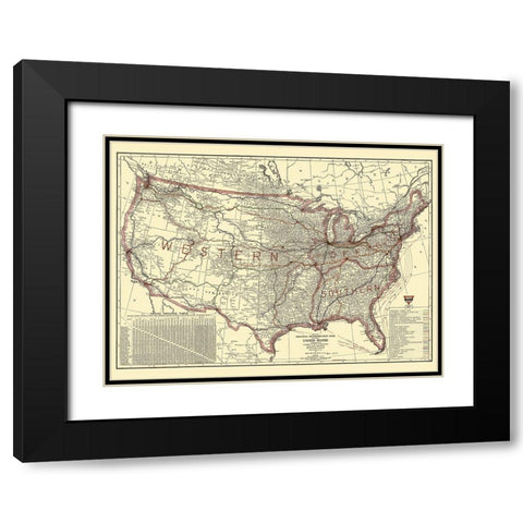 United States Transportation Lines 1921 Black Modern Wood Framed Art Print with Double Matting by Rand McNally