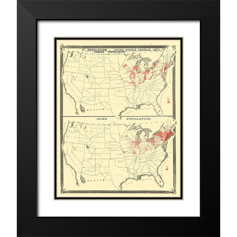 US Immigrant Distribution - Baskin 1876 Black Modern Wood Framed Art Print with Double Matting by Baskin