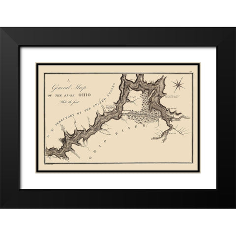 Ohio River - Collot 1796 Black Modern Wood Framed Art Print with Double Matting by Collot