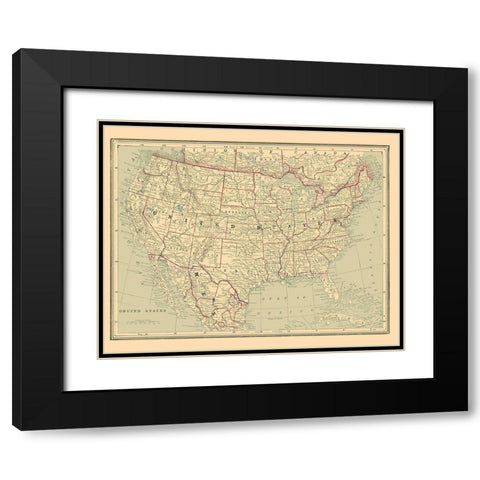 United States - Cram 1889 Black Modern Wood Framed Art Print with Double Matting by Cram