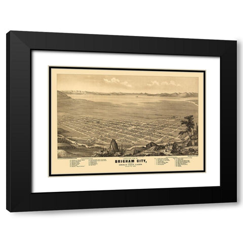 Brigham Utah - Glover 1875 Black Modern Wood Framed Art Print with Double Matting by Glover