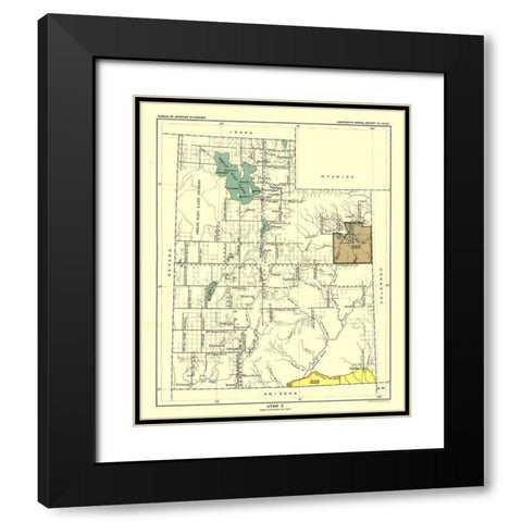 Utah - Hoen 1896 Black Modern Wood Framed Art Print with Double Matting by Hoen