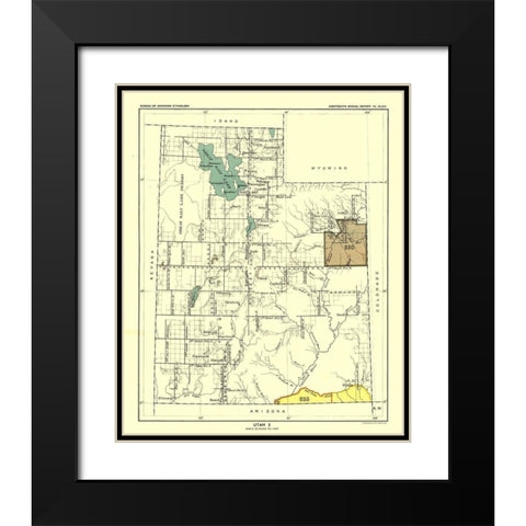 Utah - Hoen 1896 Black Modern Wood Framed Art Print with Double Matting by Hoen