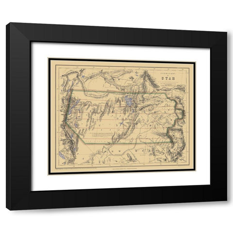 Utah Territory - Rogers and Holt 1857 Black Modern Wood Framed Art Print with Double Matting by Rogers
