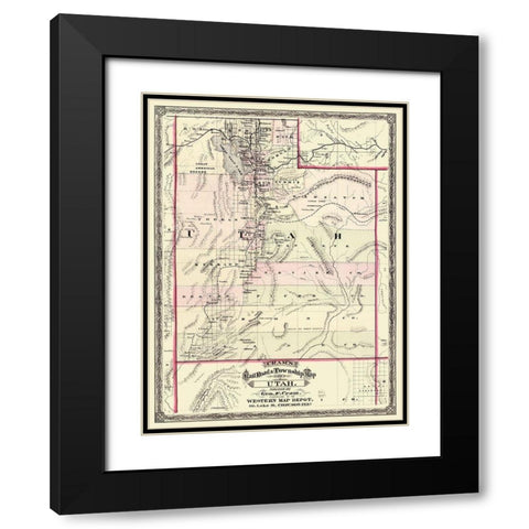 Utah - Cram 1875 Black Modern Wood Framed Art Print with Double Matting by Cram