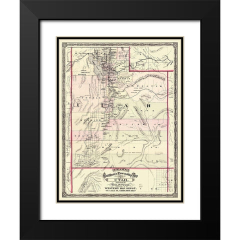 Utah - Cram 1875 Black Modern Wood Framed Art Print with Double Matting by Cram