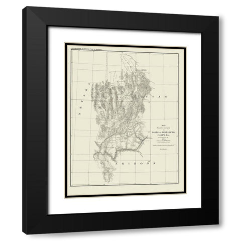 Nevada Utah Arizona Geographical - Wheeler 1872 Black Modern Wood Framed Art Print with Double Matting by Wheeler