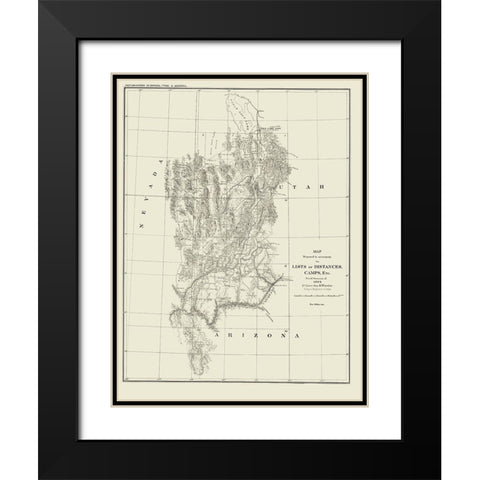 Nevada Utah Arizona Geographical - Wheeler 1872 Black Modern Wood Framed Art Print with Double Matting by Wheeler