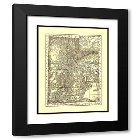 Utah - Rand McNally 1876 Black Modern Wood Framed Art Print with Double Matting by Rand McNally