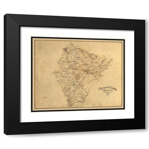 Albemarle County Virginia - Hotchkifs 1867 Black Modern Wood Framed Art Print with Double Matting by Hotchkifs