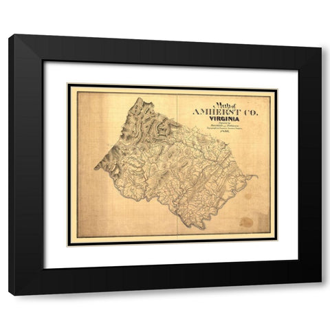 Amherst County Virginia - Hotchkiss 1866 Black Modern Wood Framed Art Print with Double Matting by Hotchkiss