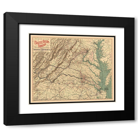 Battle Fields Virginia - 1891 Black Modern Wood Framed Art Print with Double Matting by Unknown