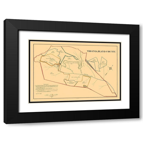 Bland County Virginia - Peck 1866 Black Modern Wood Framed Art Print with Double Matting by Peck