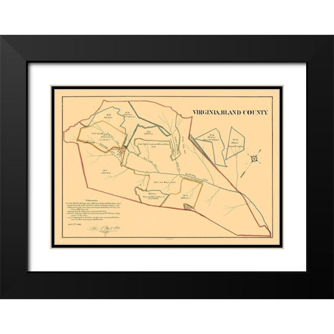 Bland County Virginia - Peck 1866 Black Modern Wood Framed Art Print with Double Matting by Peck