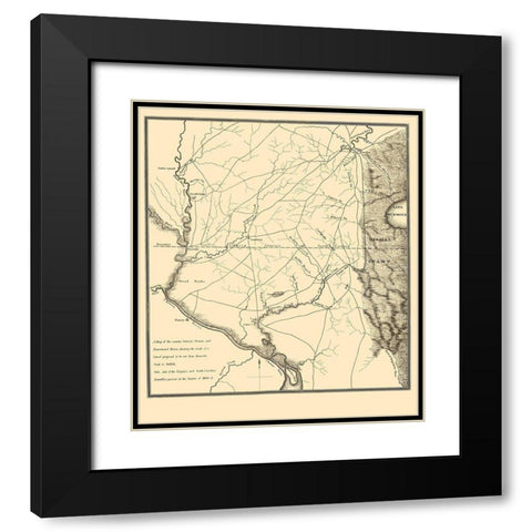 Proposed Canal - Bennetts Creek to Suffolk 1834 Black Modern Wood Framed Art Print with Double Matting by Gales