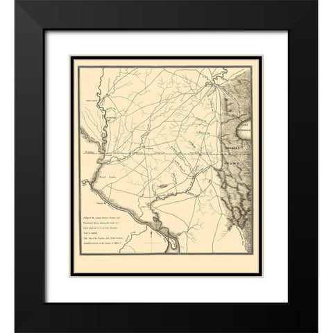 Proposed Canal - Bennetts Creek to Suffolk 1834 Black Modern Wood Framed Art Print with Double Matting by Gales