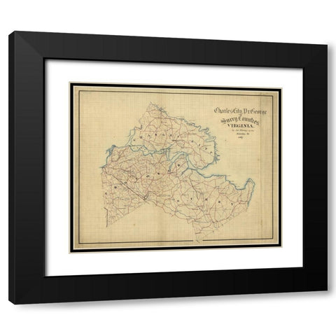 Charles City County Virginia - Hotchkifs 1867 Black Modern Wood Framed Art Print with Double Matting by Hotchkifs