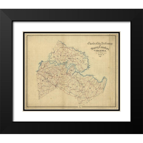 Charles City County Virginia - Hotchkifs 1867 Black Modern Wood Framed Art Print with Double Matting by Hotchkifs