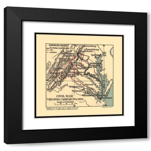 Civil War Campaign Virginia - Joerg 1862 Black Modern Wood Framed Art Print with Double Matting by Joerg