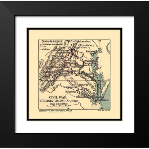 Civil War Campaign Virginia - Joerg 1862 Black Modern Wood Framed Art Print with Double Matting by Joerg