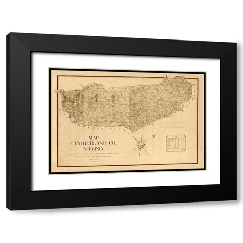 Cumberland County Virginia - Campbell 1864 Black Modern Wood Framed Art Print with Double Matting by Campbell