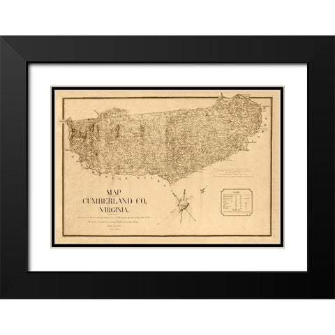 Cumberland County Virginia - Campbell 1864 Black Modern Wood Framed Art Print with Double Matting by Campbell