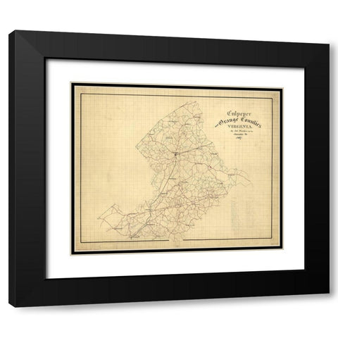 Culpeper County Virginia - Hotchkiss 1867 Black Modern Wood Framed Art Print with Double Matting by Hotchkiss