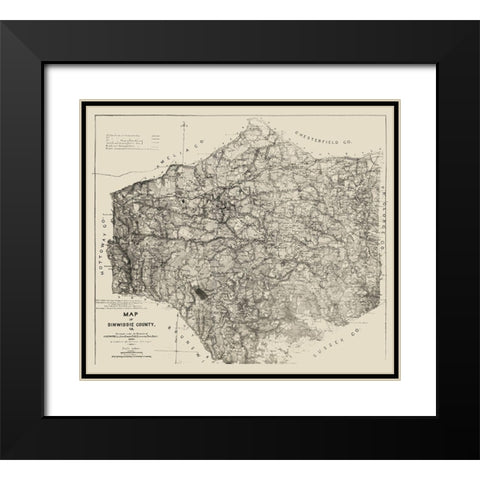 Dinwiddie County Virginia - Graves 1864 Black Modern Wood Framed Art Print with Double Matting by Graves
