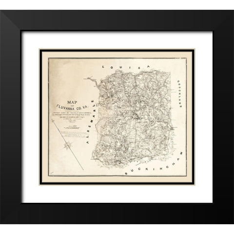 Fluvanna County Virginia - Cassell 1863 Black Modern Wood Framed Art Print with Double Matting by Cassell