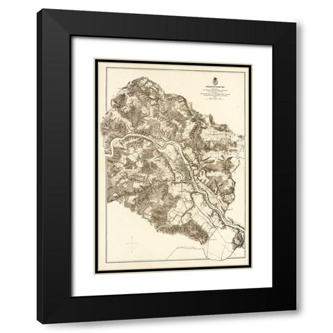 Fredericksburg Virginia - Milcher 1867 Black Modern Wood Framed Art Print with Double Matting by Michler