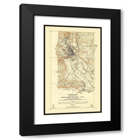 Fredericksburg Virginia - USGS 1931 Black Modern Wood Framed Art Print with Double Matting by Sisson