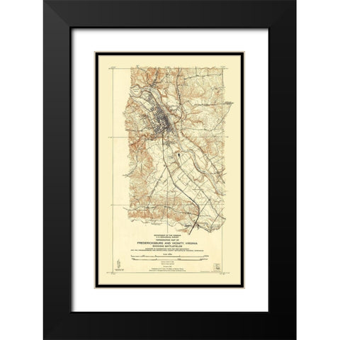 Fredericksburg Virginia - USGS 1931 Black Modern Wood Framed Art Print with Double Matting by Sisson