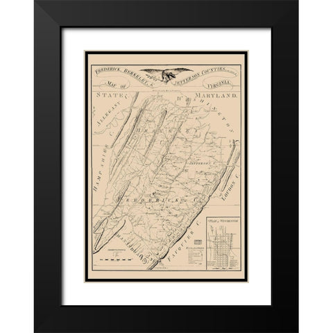 Frederick County Virginia - James 1809 Black Modern Wood Framed Art Print with Double Matting by James