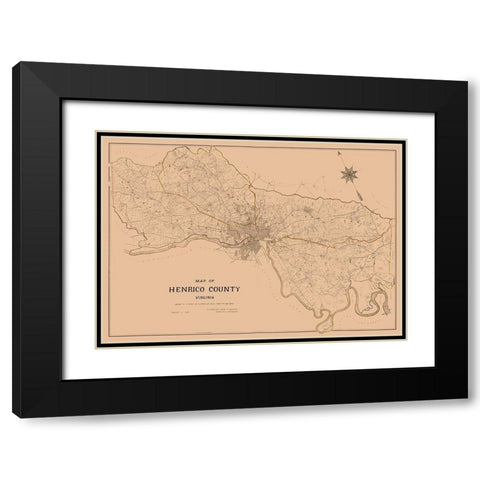 Henrico County Virginia - Crawford 1901 Black Modern Wood Framed Art Print with Double Matting by Crawford
