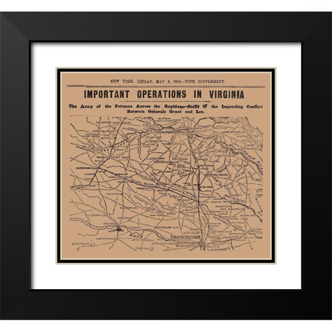 Important Operations Virginia - 1864 Black Modern Wood Framed Art Print with Double Matting by Unknown