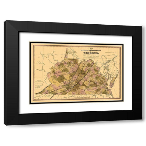 Internal Improvements Virginia - Crozet 1848 Black Modern Wood Framed Art Print with Double Matting by Crozet