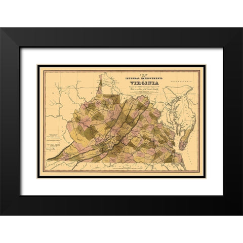 Internal Improvements Virginia - Crozet 1848 Black Modern Wood Framed Art Print with Double Matting by Crozet