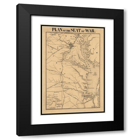 Plan of Seat of War Virginia- Manduvier 1861 Black Modern Wood Framed Art Print with Double Matting by Manduvrier