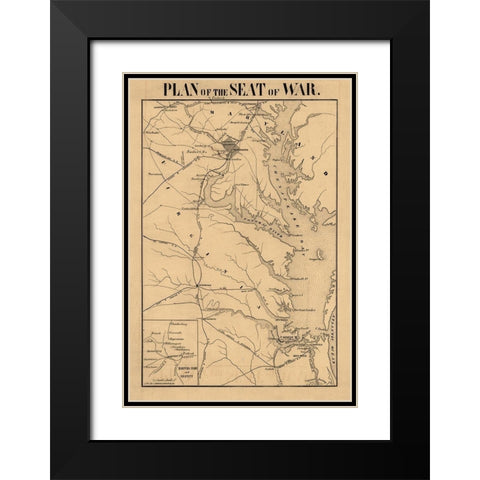Plan of Seat of War Virginia- Manduvier 1861 Black Modern Wood Framed Art Print with Double Matting by Manduvrier