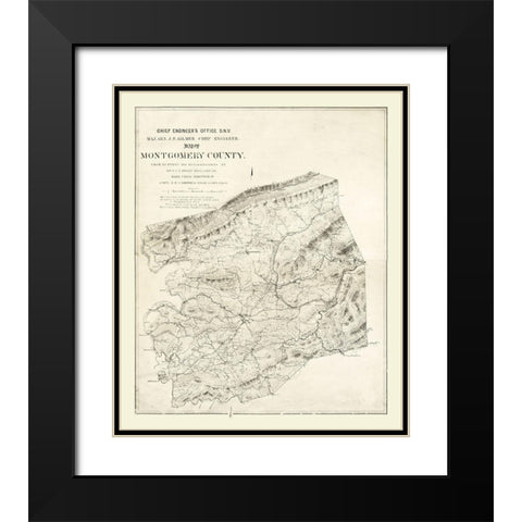 Montgomery County Virginia - Gilmer 1864 Black Modern Wood Framed Art Print with Double Matting by Gilmer
