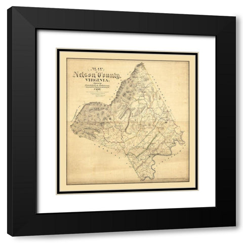 Nelson County Virginia - Hotchkiss 1866 Black Modern Wood Framed Art Print with Double Matting by Hotchkiss
