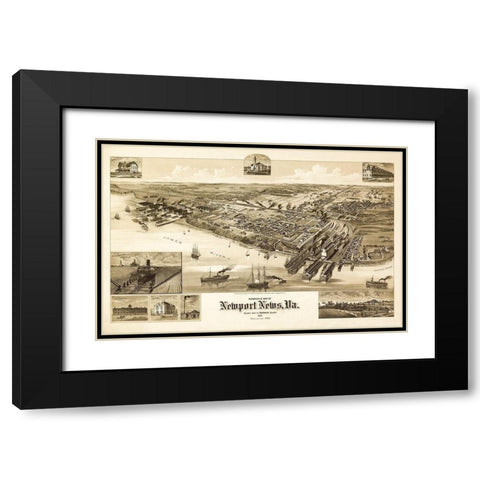Newport News Virginia - 1891 Black Modern Wood Framed Art Print with Double Matting by Unknown