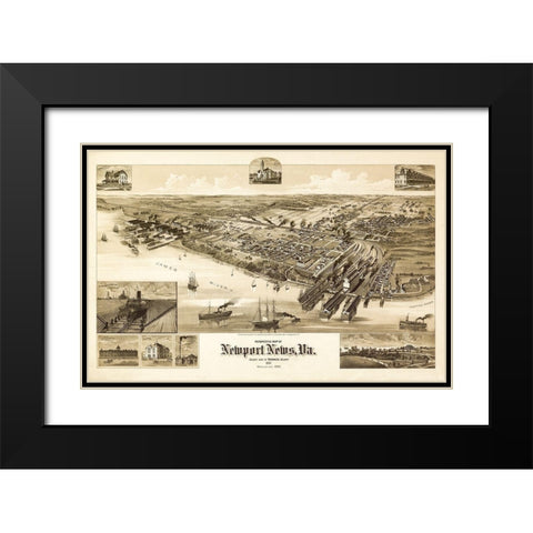 Newport News Virginia - 1891 Black Modern Wood Framed Art Print with Double Matting by Unknown