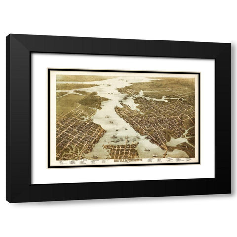 Norfolk Portsmouth Virginia - 1873 Black Modern Wood Framed Art Print with Double Matting by Unknown