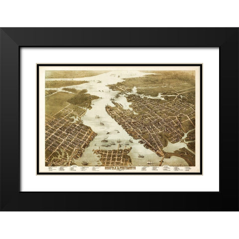 Norfolk Portsmouth Virginia - 1873 Black Modern Wood Framed Art Print with Double Matting by Unknown